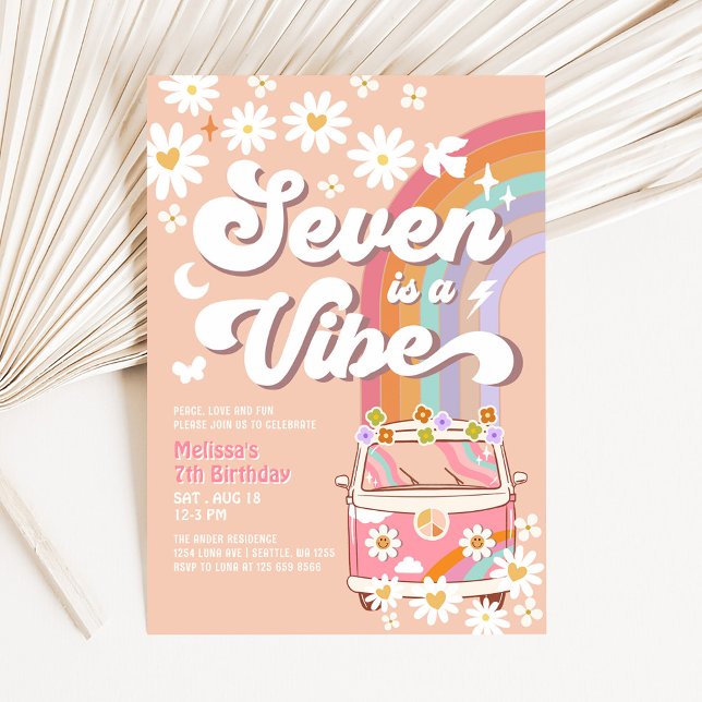 Invitación Seven es una Vibra Rosa Daisy Groovy Cumpleaños 7 (Subido por el creador)