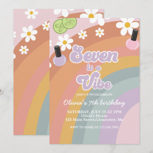 Invitación Seven es una vibra Spa Arcoíris 7 cumpleaños