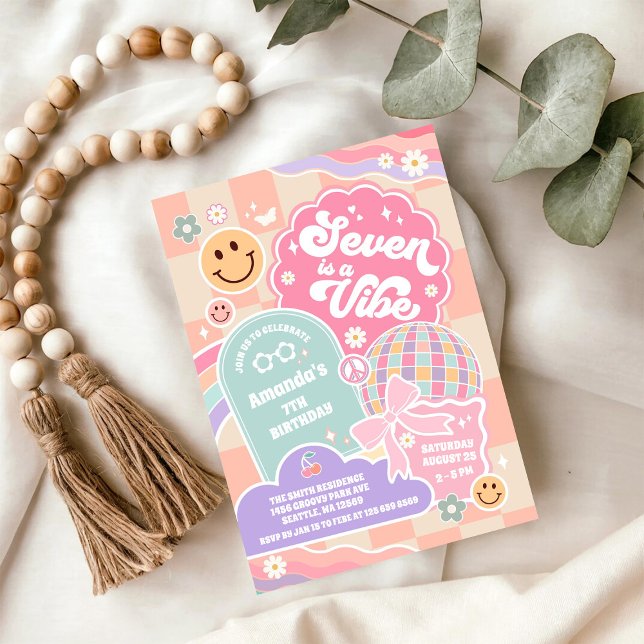 Invitación Seven Is A Vibe Nube Arcoíris Disco Séptimo Cumple (Subido por el creador)