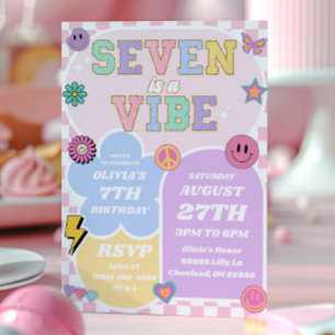 Invitación Seven is a Vibe Preppy Patch sétima fiesta de cump