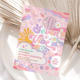 Invitación Seven Is A Vibe Retro Groovy Daisy Cumpleaños 7