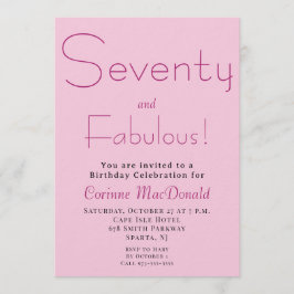 Invitación Seventy and Fabulous Blush Pink 70th Birthday