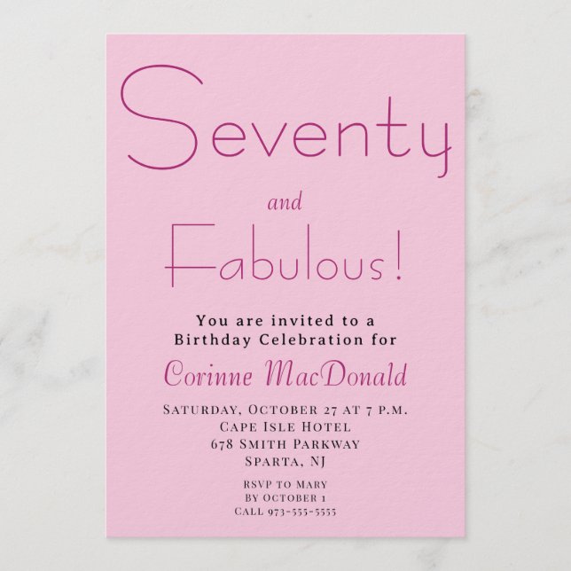 Invitación Seventy and Fabulous Blush Pink 70th Birthday (Anverso)