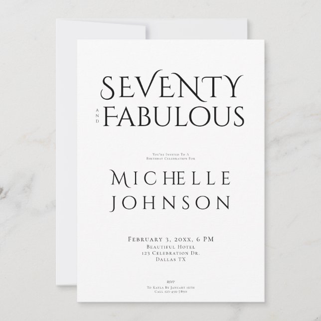 Invitación Seventy and Fabulous Minimal 70th Birthday Party (Anverso)