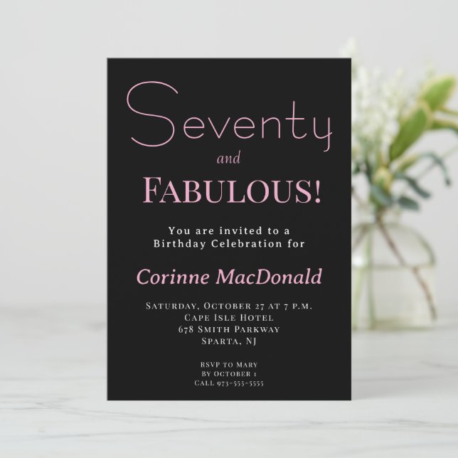 Invitación Seventyand Fabulous Blush Pink 70th Birthday Party (Anverso de pie)