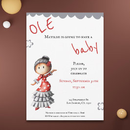 Invitación Sevillana Flamenco Dancer Baby Shower Español