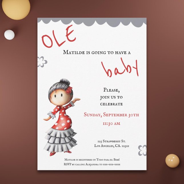 Invitación Sevillana Flamenco Dancer Baby Shower Español (Subido por el creador)