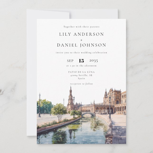 Invitación Seville Spain Watercolor Elegant Wedding (Anverso)