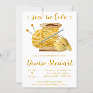 Invitación Sew in Love, nociones de coser ducha de novia