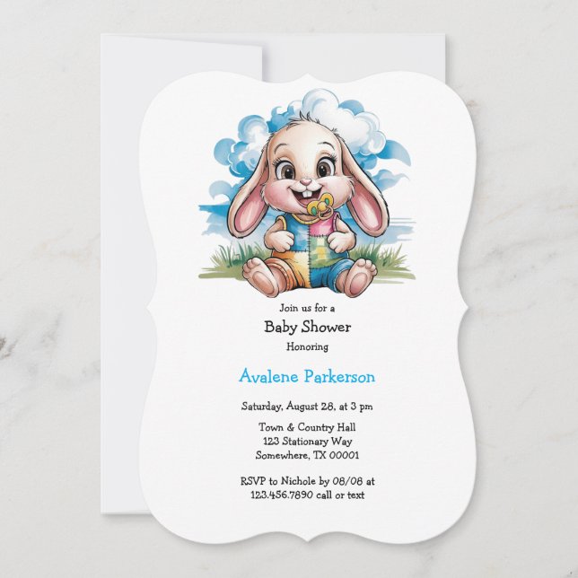 Invitación Sewn Patchwork Cute Bunny & Pacifier Baby Shower (Anverso)