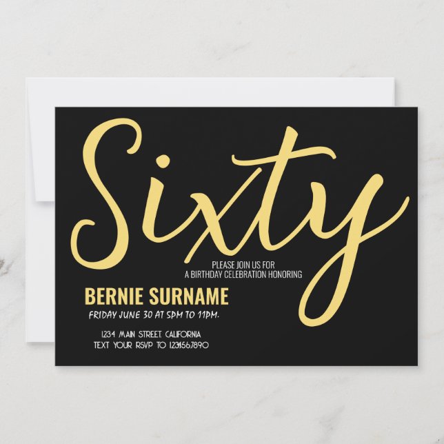 Invitación Sexagésimo cumpleaños 60 simple fiesta de cumpleañ (Anverso)