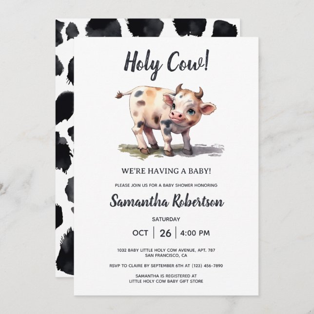 Invitación Sexo animal de la granja de vacas sagradas Baby Sh (Anverso / Reverso)