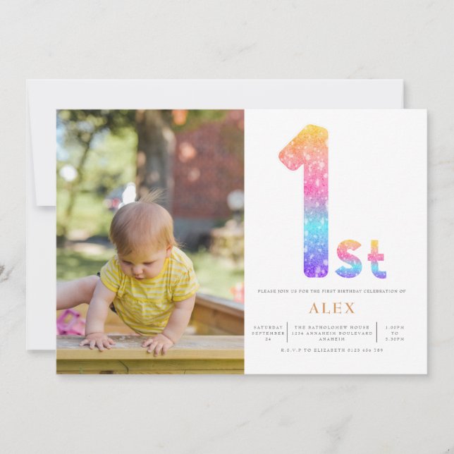 Invitación Sexo arcoiris Neutral Foto de primer cumpleaños (Anverso)