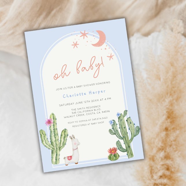 Invitación Sexo azul Neutral Boho Arch Cactus Baby Shower (Blue Gender Neutral Boho Arch Cactus Baby Shower Invitation)