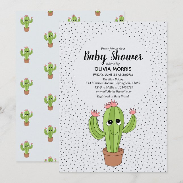 Invitación Sexo corto Neutral Cactus Nombre de planta Baby Sh (Anverso / Reverso)