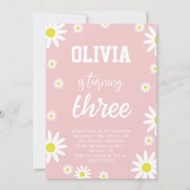 Invitación Sexo Daisy Neutral Tercer Fiesta de Cumpleaños Boh (Anverso)