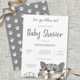 Invitación Sexo de Baby Shower de gato kitano y lindo neutro