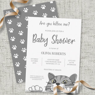 Invitación Sexo de Baby Shower de gato kitano y lindo neutro