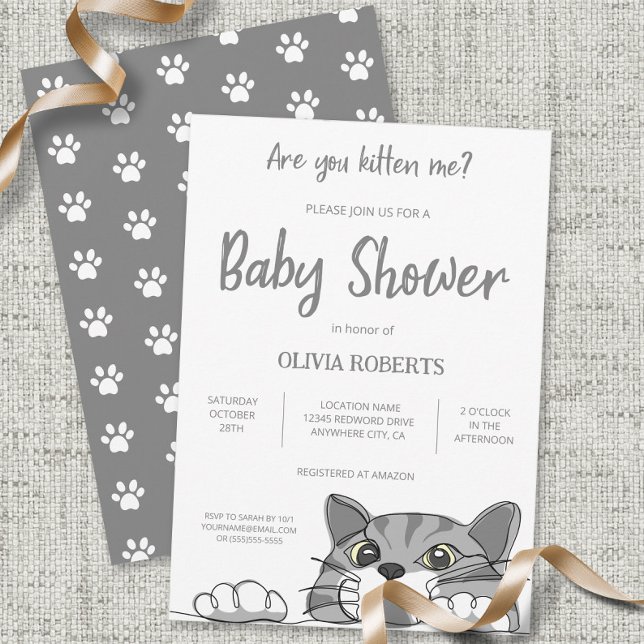 Invitación Sexo de Baby Shower de gato kitano y lindo neutro (Subido por el creador)