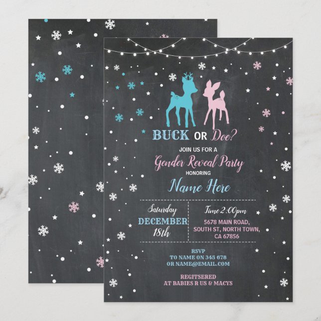 Invitación Sexo de Baby Shower revela el pavo azul rosado (Anverso / Reverso)