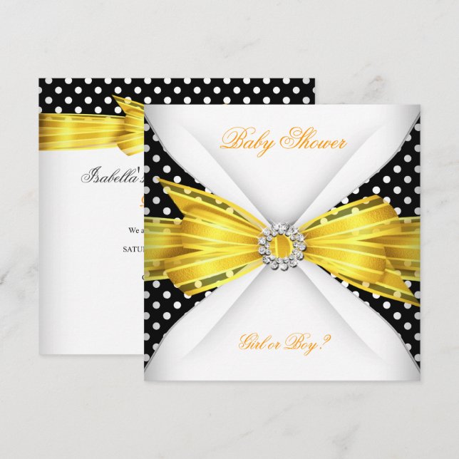 Invitación Sexo de Baby Shower revela punto blanco amarillo n (Anverso / Reverso)