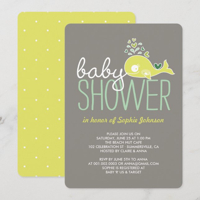 Invitación Sexo de ballena madre embarazada Baby Shower neutr (Anverso / Reverso)