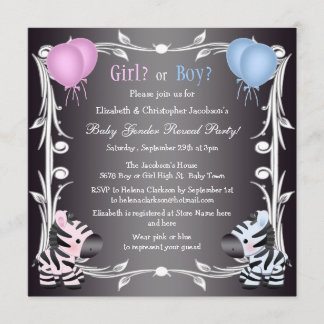 Invitación Sexo de bebé de las cebras azules y rosas, revelad