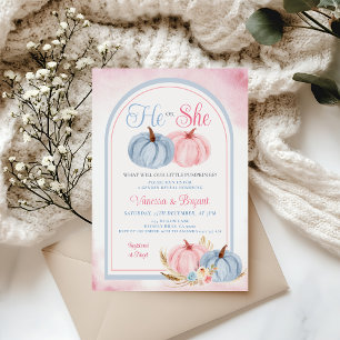 Invitación Sexo de calabaza Boho Revelan Floral rosa y azul