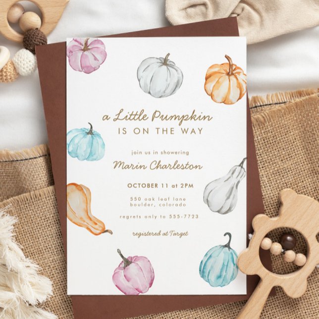 Invitación Sexo de Calabaza Pastel Baby Shower Caída Neutra (Subido por el creador)