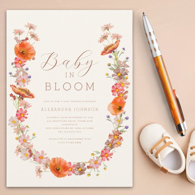 Invitación Sexo de flores silvestres Baby Shower neutral (Boho Wildflower baby shower invitation baby in bloom)