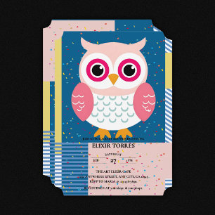Invitación Sexo de Lechuza Rosa Cute Woodland Baby Shower Neu