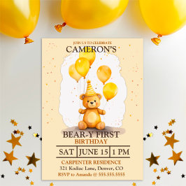 Invitación Sexo de nacimiento del primer cumpleaños: oso amar