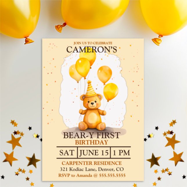 Invitación Sexo de nacimiento del primer cumpleaños: oso amar (Subido por el creador)