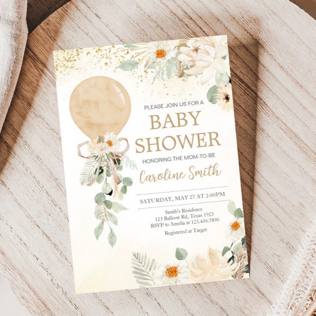Invitación Sexo de verde globo Baby Shower neutro (Gender Neutral Balloon Greenery Baby Shower Invitation)
