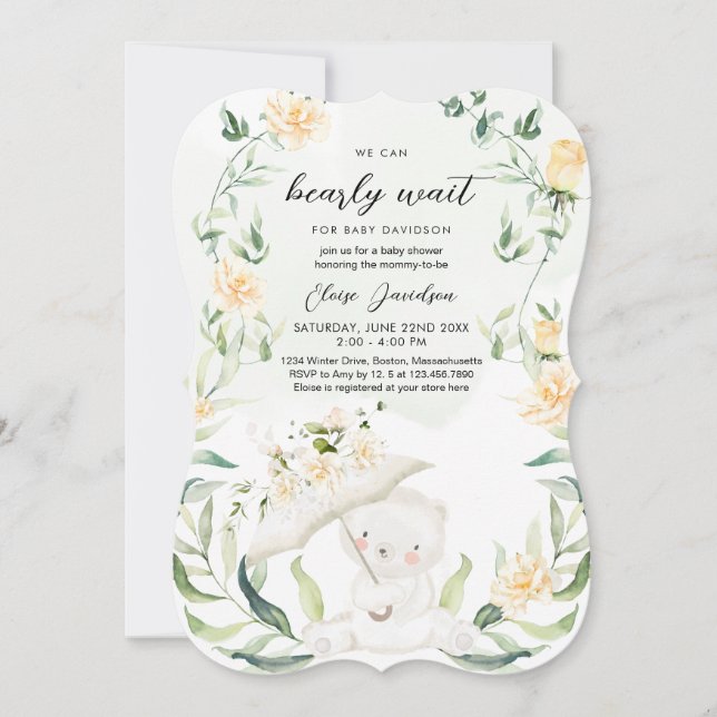 Invitación Sexo del oso verde Baby Shower amarillo neutro I (Anverso)