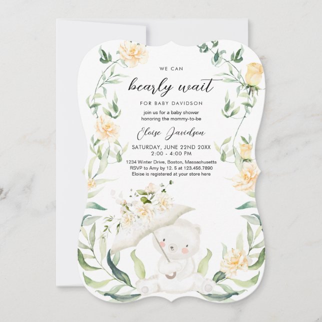 Invitación Sexo del oso verde Baby Shower amarillo neutro I (Anverso)