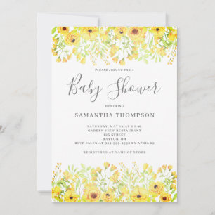 Invitación Sexo floral amarillo Baby Shower neutro