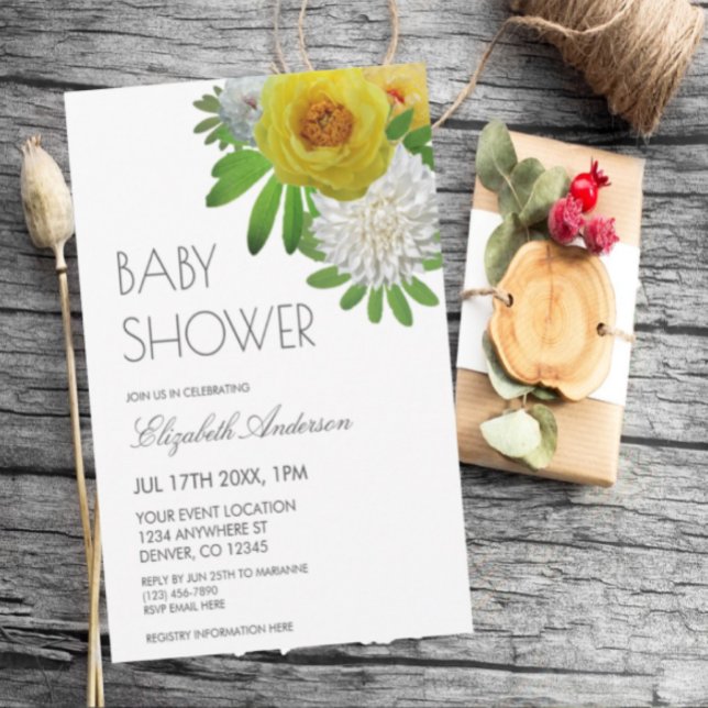 Invitación Sexo floral amarillo y blanco Baby Shower neutro (Subido por el creador)