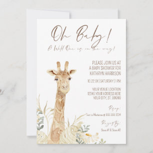 Invitación Sexo Floral Blanco de una jirafa Un bebé neutro