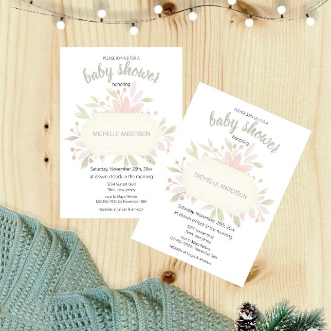 Invitación Sexo floral de acuarela bohemia Neutral (Subido por el creador)