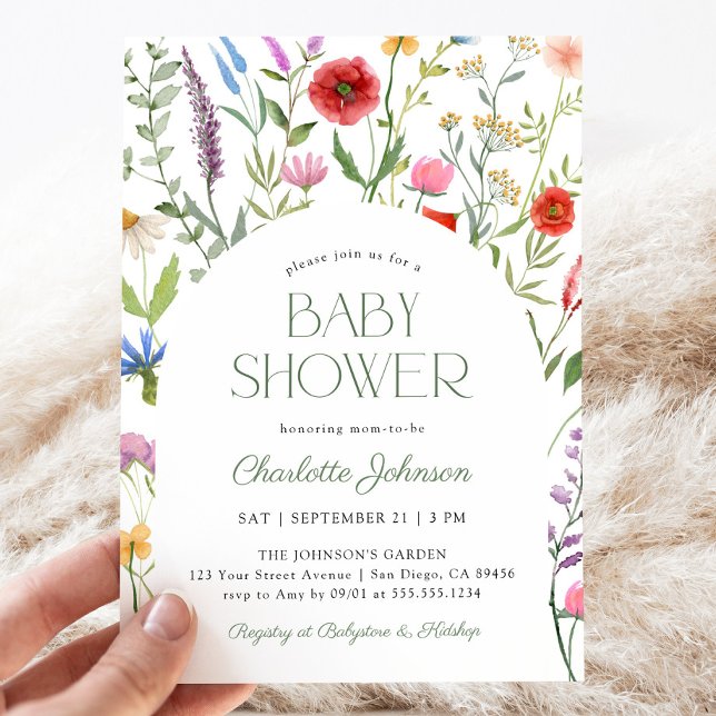 Invitación Sexo floral de flores silvestres Baby Shower neutr (Wildflower Floral Gender Neutral Baby Shower Invitation)
