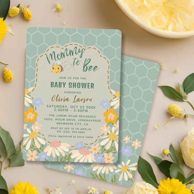 Invitación Sexo floral neutro Mami to Bee baby Shower (Subido por el creador)