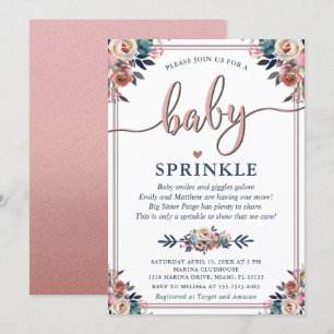 Invitación Sexo floral rosa de la marina Bebé neutro Poema de