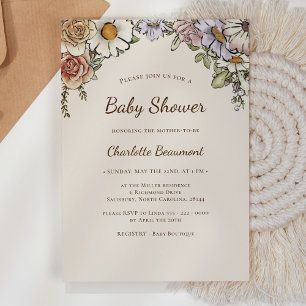 Invitación Sexo Floral Vintage Baby Shower Neutral