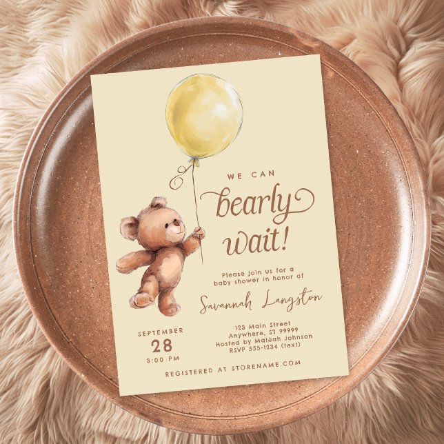 Invitación Sexo marrón amarillo Neutral Teddy Bear Baby Showe (Subido por el creador)