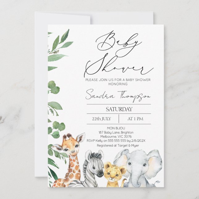 Invitación Sexo moderno Foliage Neutral Safari Baby Shower (Anverso)
