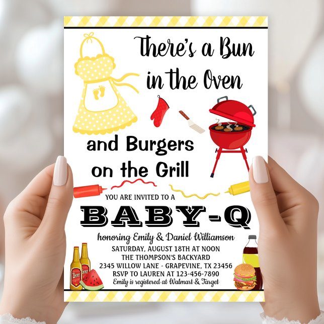 Invitación Sexo Neutral Baby-Q BBQ Baby Shower (Cute BBQ baby shower invitation easily personalized with your event details. )