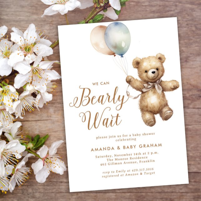 Invitación Sexo Neutral Bearly Wait Teddy Bear Baby Shower (Subido por el creador)