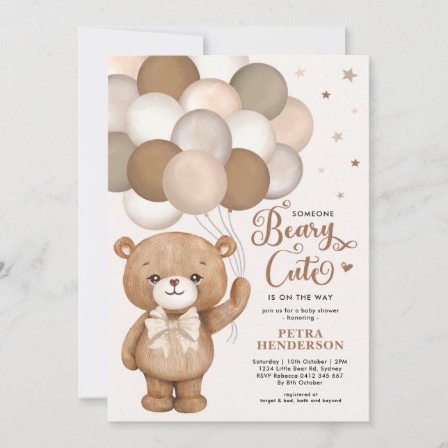 Invitación Sexo Neutral Beary Cute Teddy Bear Baby Shower I (Anverso)