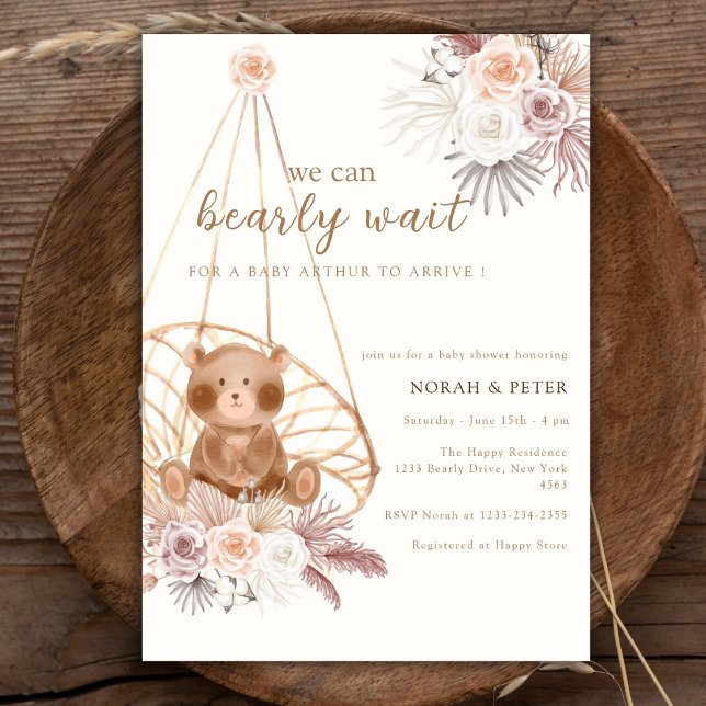 Invitación Sexo Neutral Boho Teddy Bear Baby Shower (Gender Neutral Boho Teddy Bear Baby Shower Invitation)